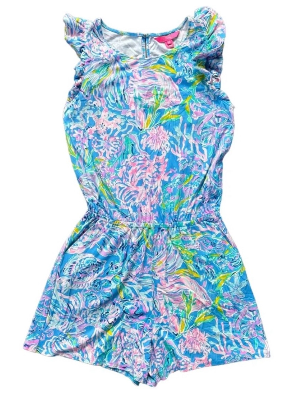 Lilly Pulitzer Romper "All Together Now"  Size XXS Blue Coral Reef Pattern